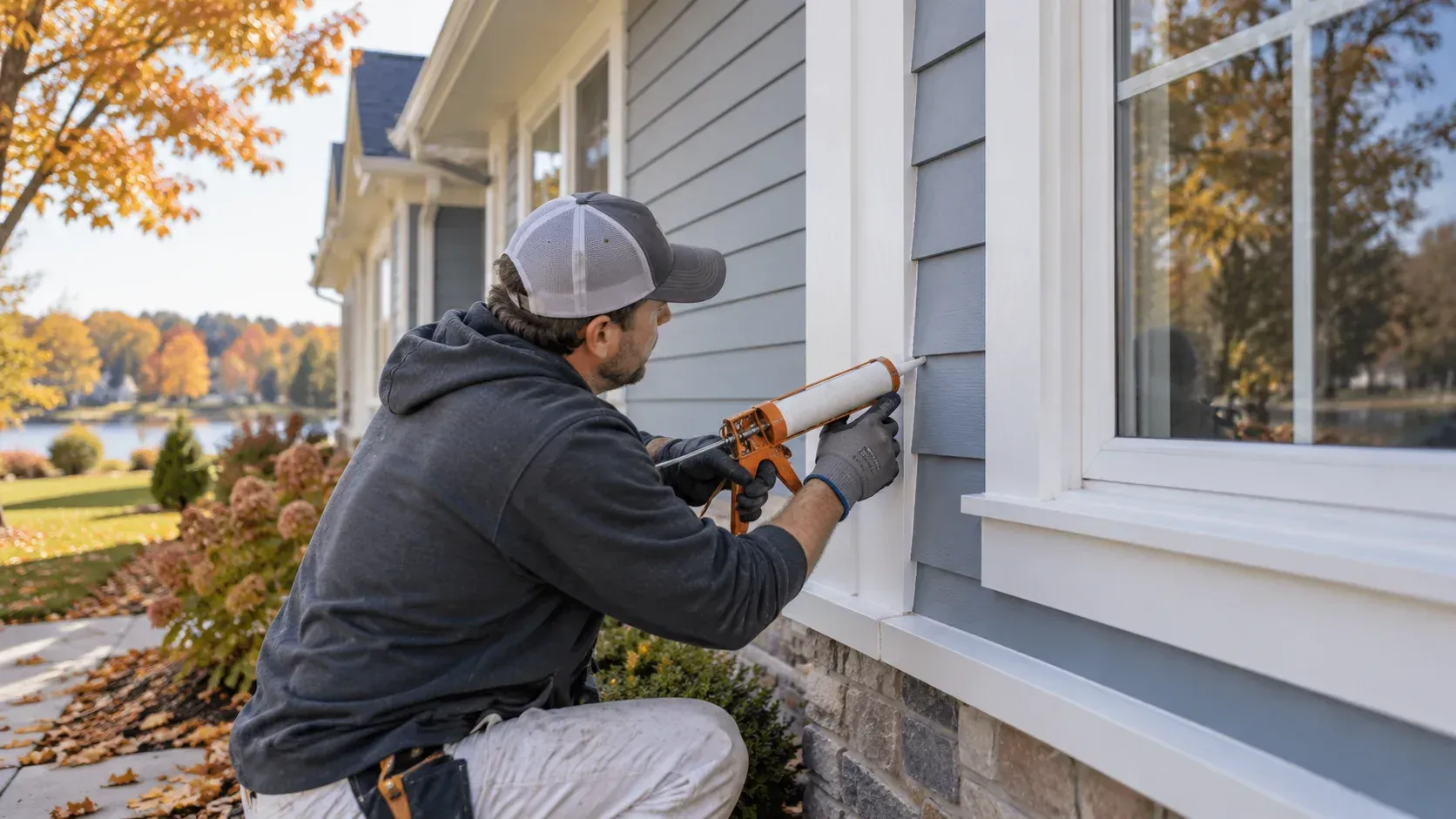 Exterior window caulking before Wisconsin winter