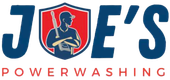 Joe&rsquo;s Powerwashing logo with a stylized figure in a red shield between blue &ldquo;J&rdquo; and &ldquo;E&rsquo;s&rdquo; text