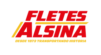 Logotipo de la empresa Fletes Alsina en rojo y amarillo sobre un fondo blanco.