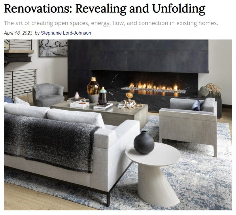 A living room with a fireplace and a white couch