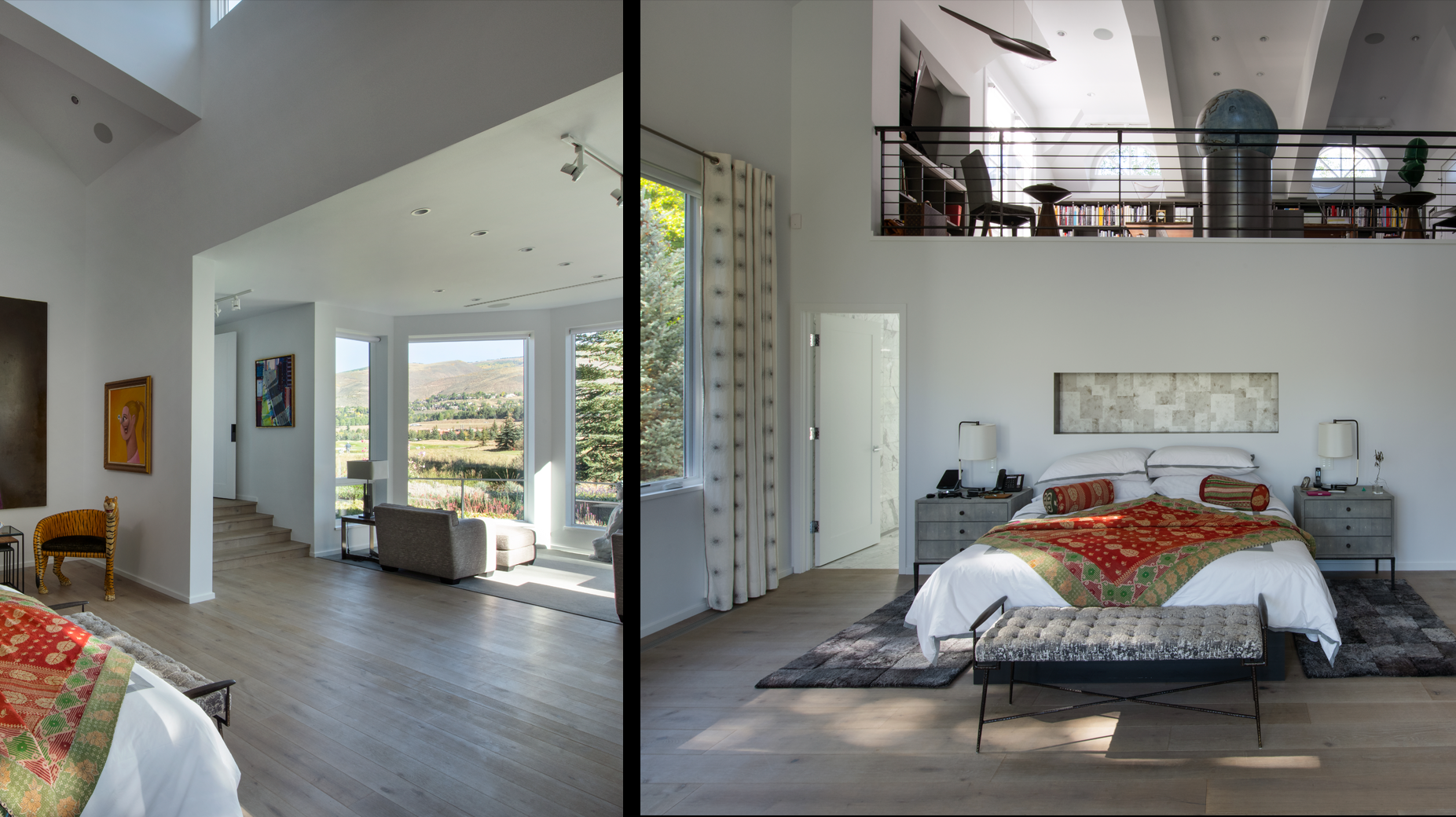 A bedroom with a bed and a bench in it