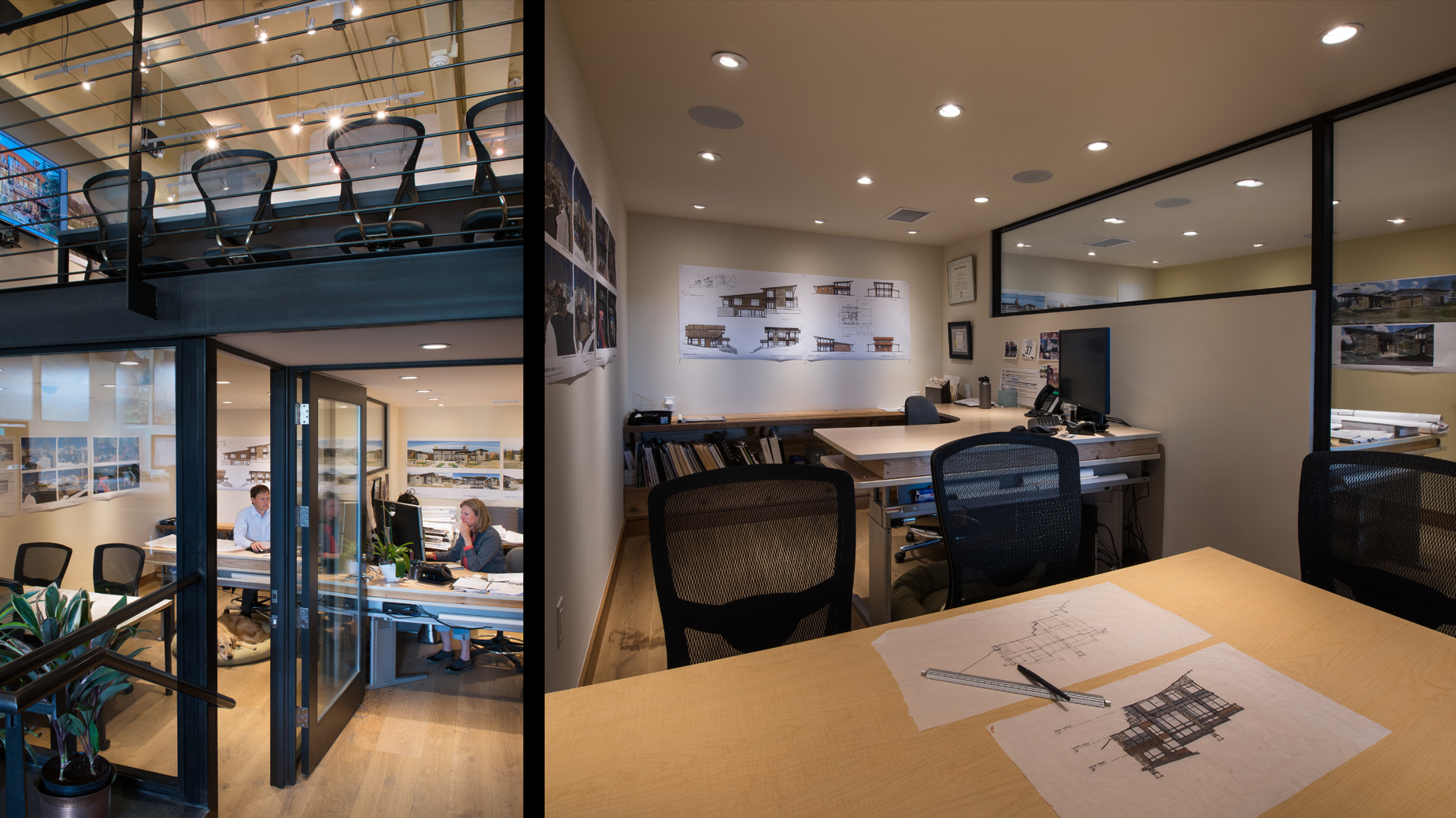 A picture of a room with a table and chairs and a picture of a room with a table and chairs.