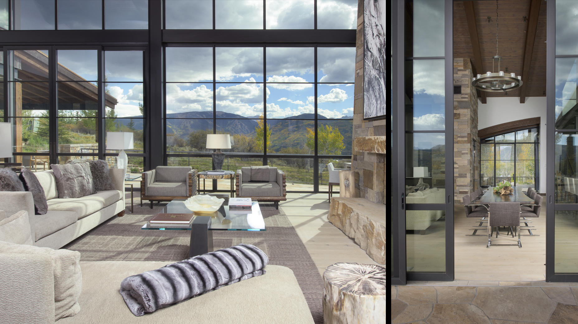 A living room with a lot of windows and a couch.