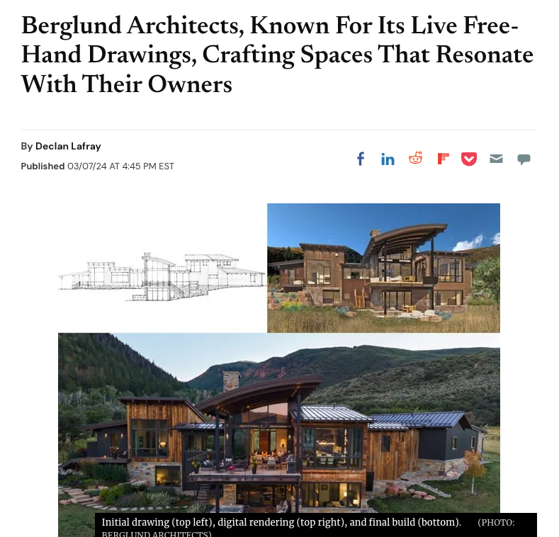 Berglund architects known for its live free hand drawings crafting spaces that resonate with their owners