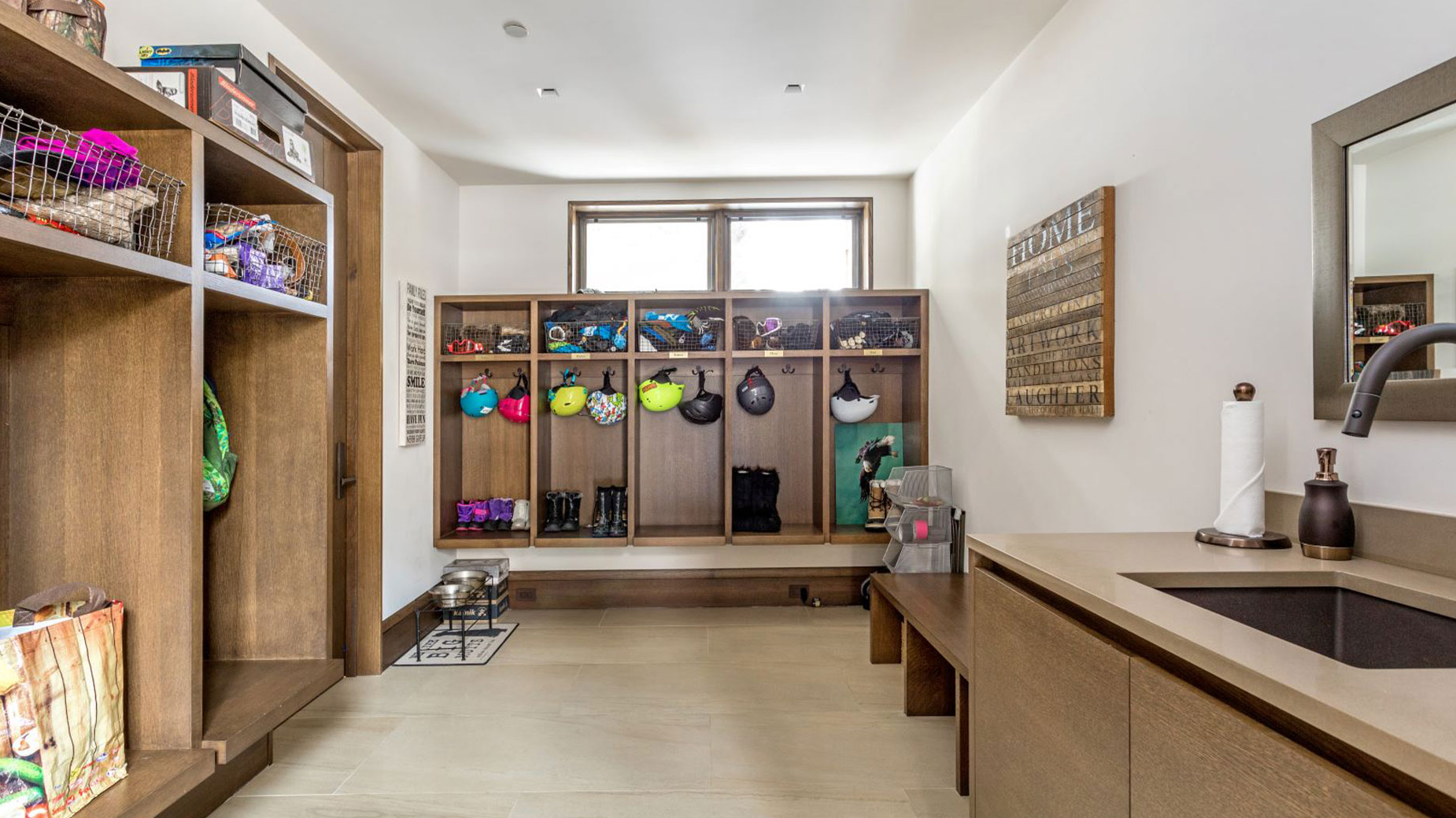 There is a sink in the middle of the room.