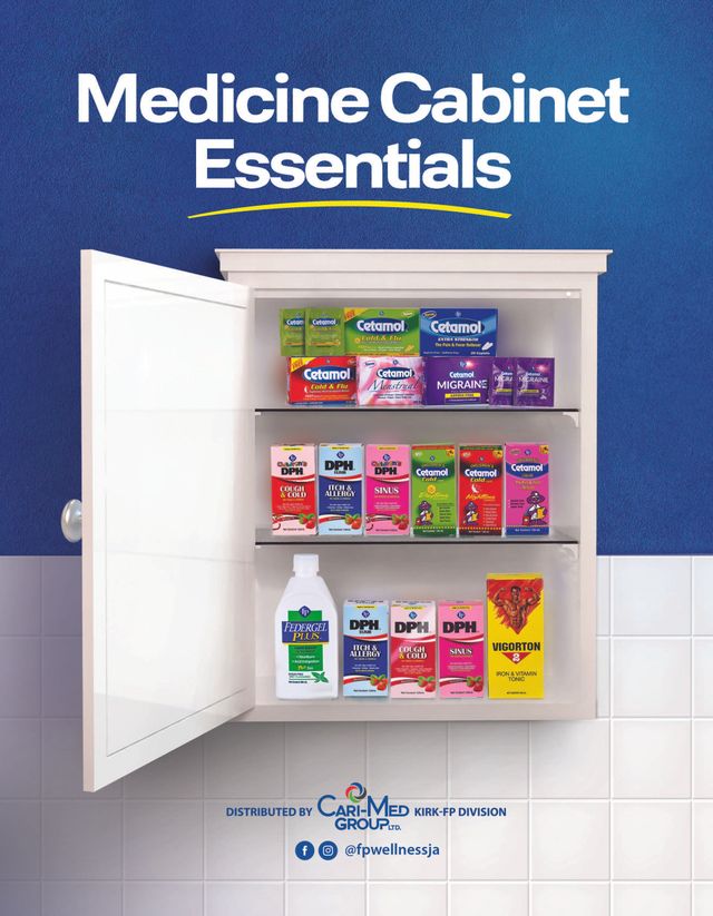 Open medicine cabinet with assorted colorful medications on shelves against a blue wall.