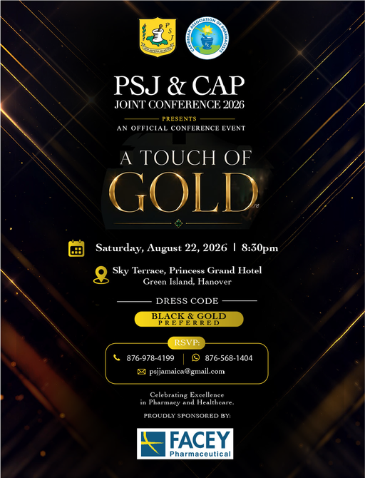 PSJ & CAP joint conference poster with gold-themed text, event details, and Facey logo