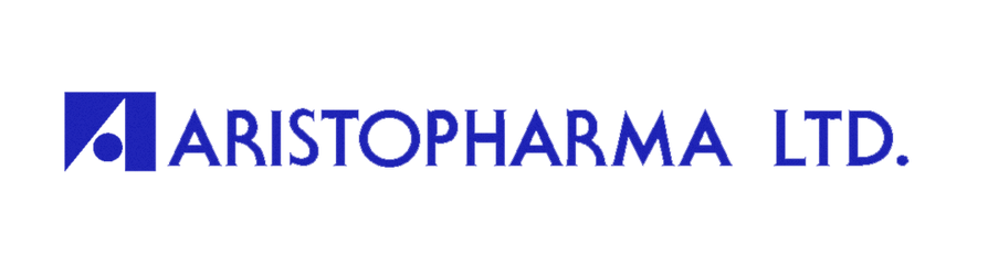 Aristopharma Ltd. logo in blue with a stylized arrow icon on a white background