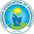 Logo of the Caribbean Association of Pharmacists with mortar and pestle, sun, and Rx symbol; “Est. 1976”