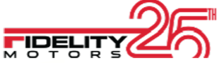 Fidelity Motors 25th anniversary logo in red and black on a white background