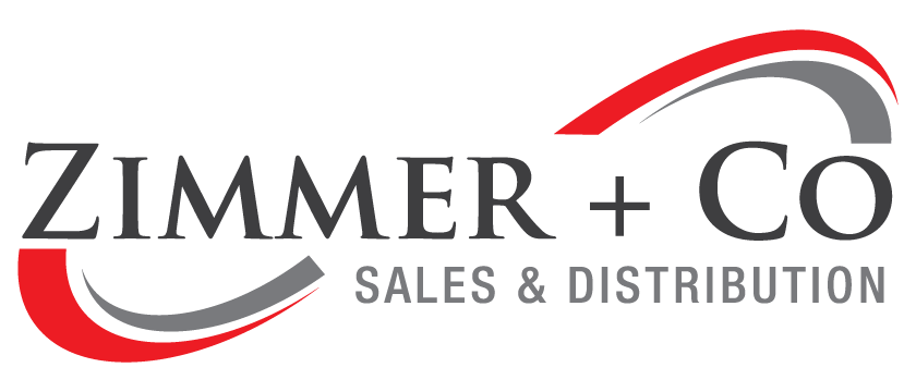 Zimmer + Co Sales & Distribution logo in black and gray with red swoosh accents