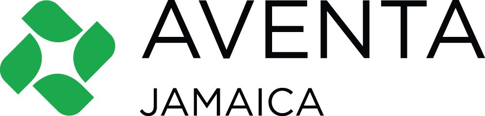 Aventa Jamaica logo with green geometric icon and black text on white background