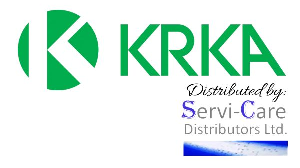KRKA logo with “Distributed by Servi-Care Distributors Ltd.” text in green, purple, and blue