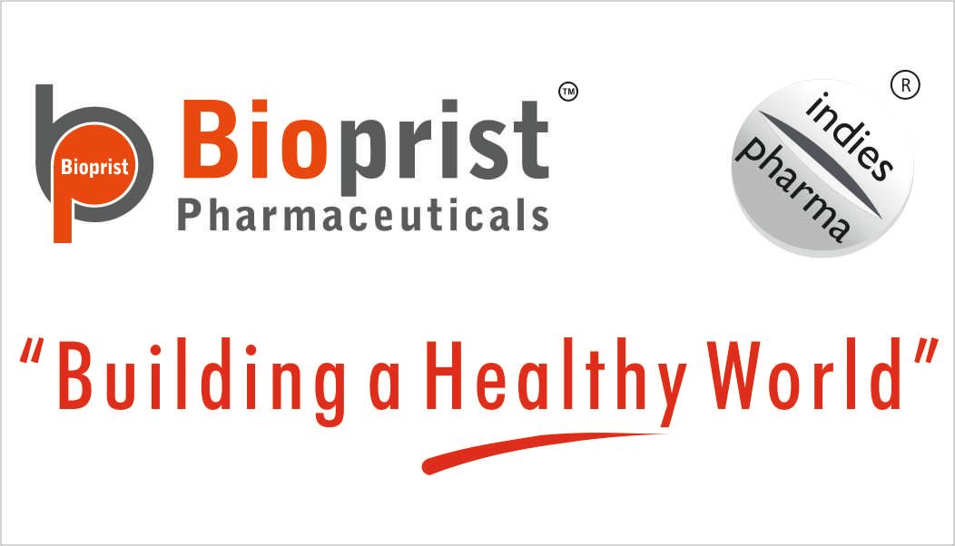 Bioprist Pharmaceuticals logo with orange and black text and the slogan “Building a Healthy World”