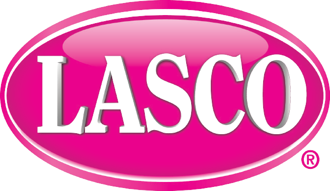 LASCO logo in white text on a pink oval background