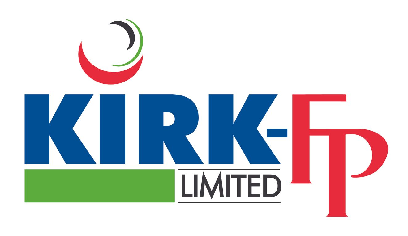 KIRK-FP LIMITED logo in blue, red, green, and black with a circular swoosh icon.