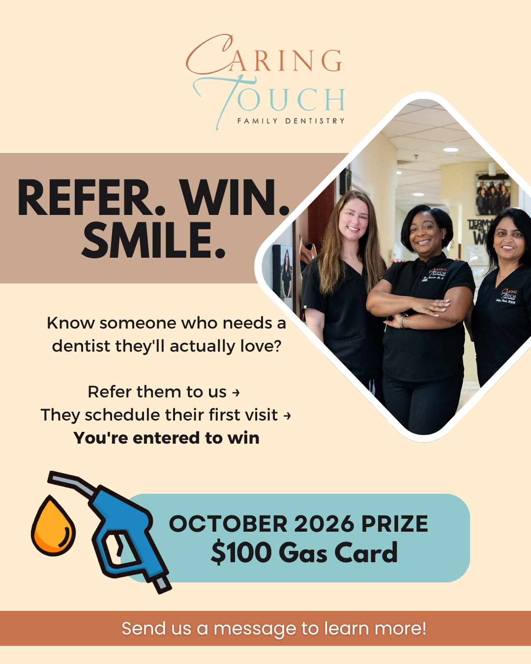 Instagram post by Caring Touch Family Dentistry: Have a friend, neighbor, or family member who still hasn't found a dentist they feel good 