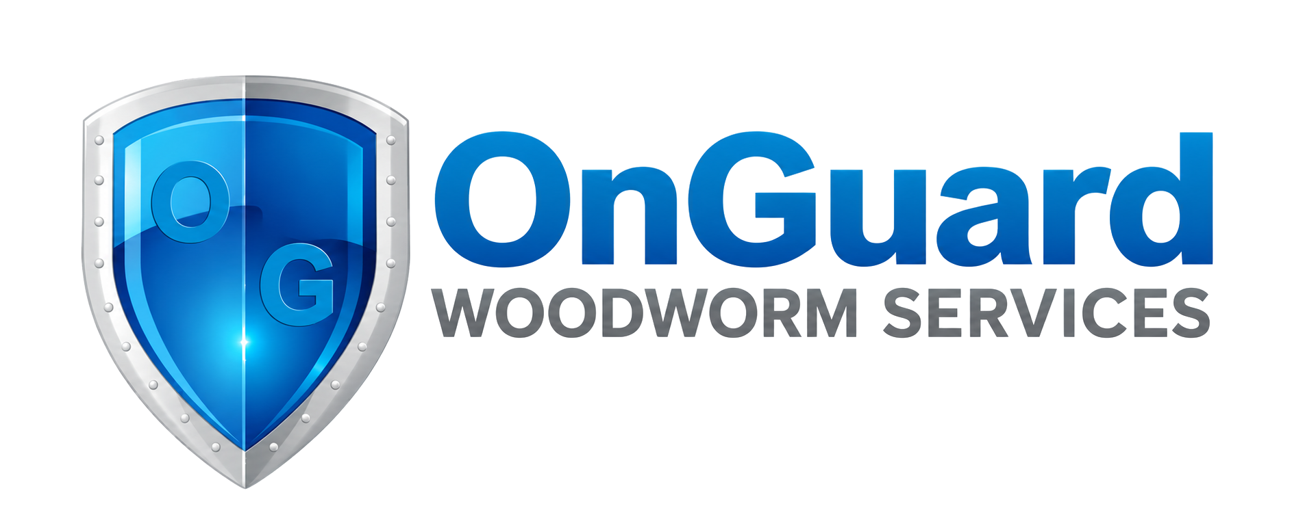 OnGuard Woodworm Services logo with blue shield icon and bold blue text