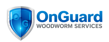 OnGuard Woodworm Services logo with blue shield icon and bold blue text
