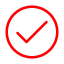 Red checkmark inside a red circle outline on a white background.