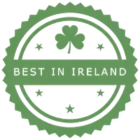 Green circular “Best in Ireland” badge with a shamrock icon and stars.