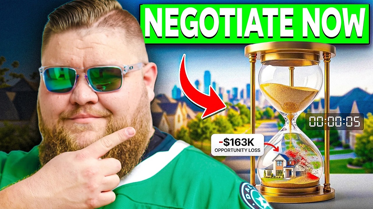 Thumbnail with man in green shirt and sunglasses, “NEGOTIATE NOW” text, red arrow, and hourglass timer.