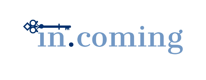 A logo for incoming with a key on it