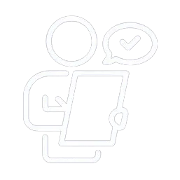 A line drawing of a person holding a tablet.