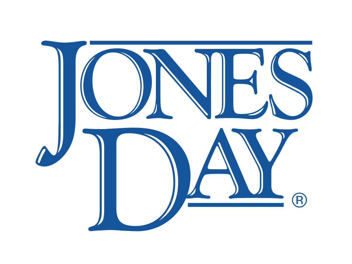 A blue logo for jones day on a white background