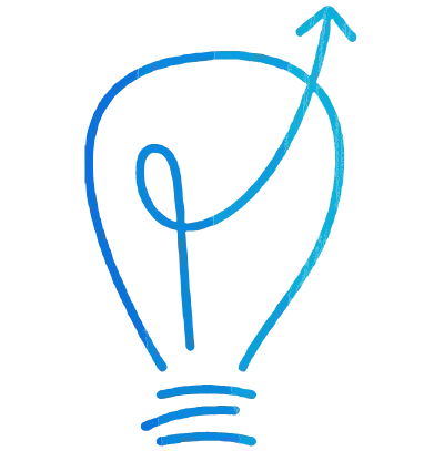 A blue light bulb with an arrow pointing up.