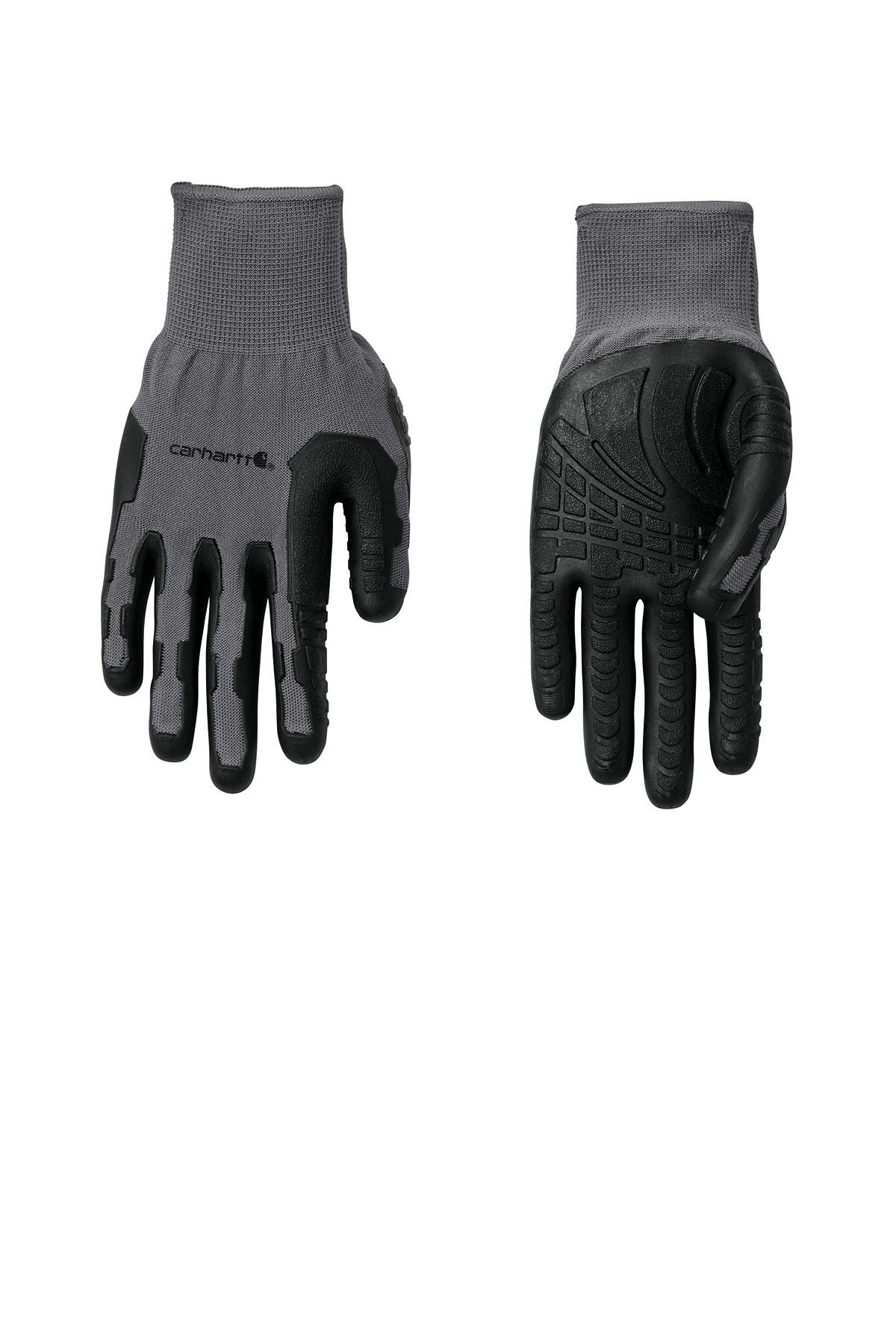Pair of black and gray work gloves.