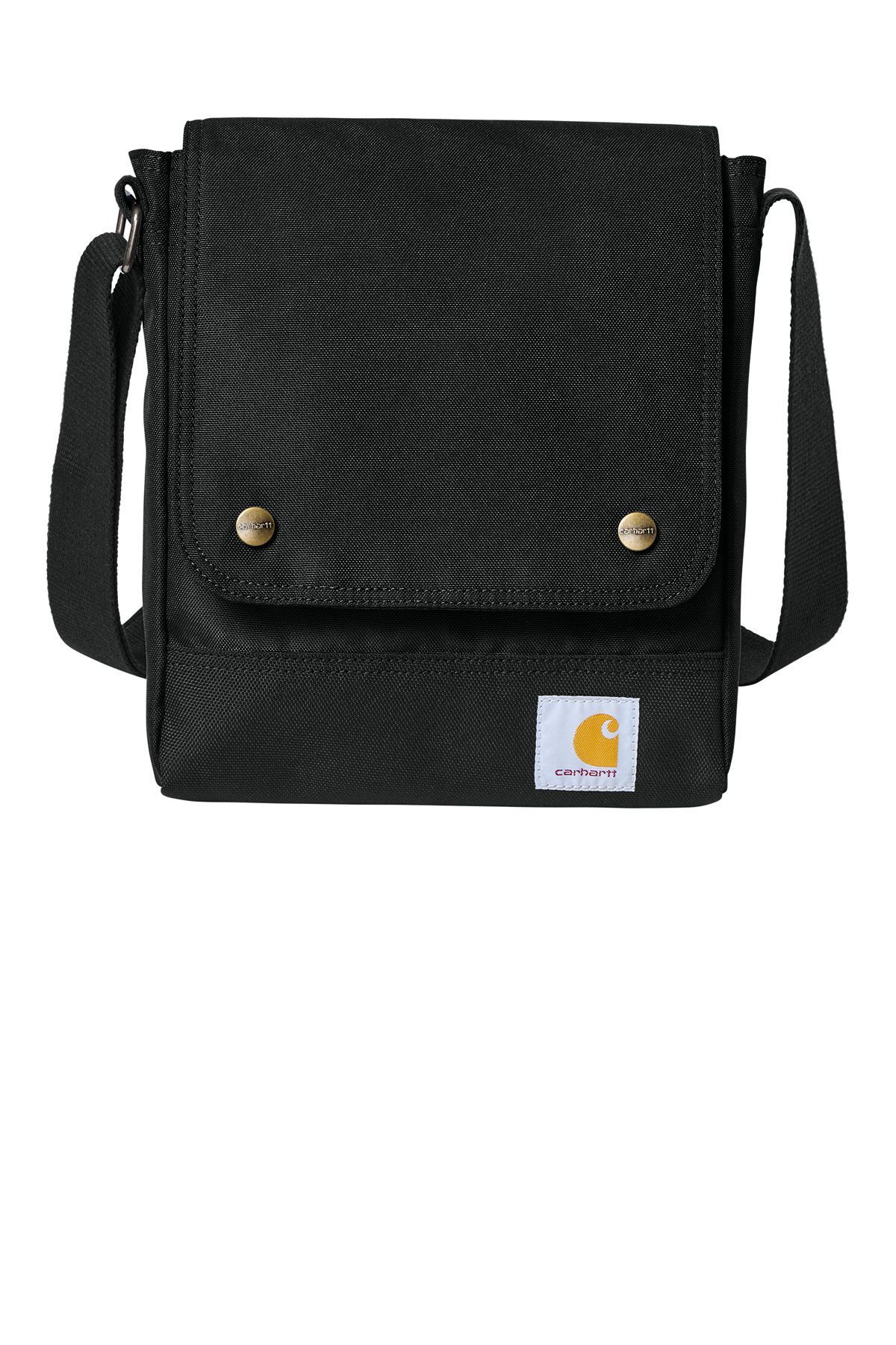 Black Carhartt shoulder bag with a flap closure and logo patch.