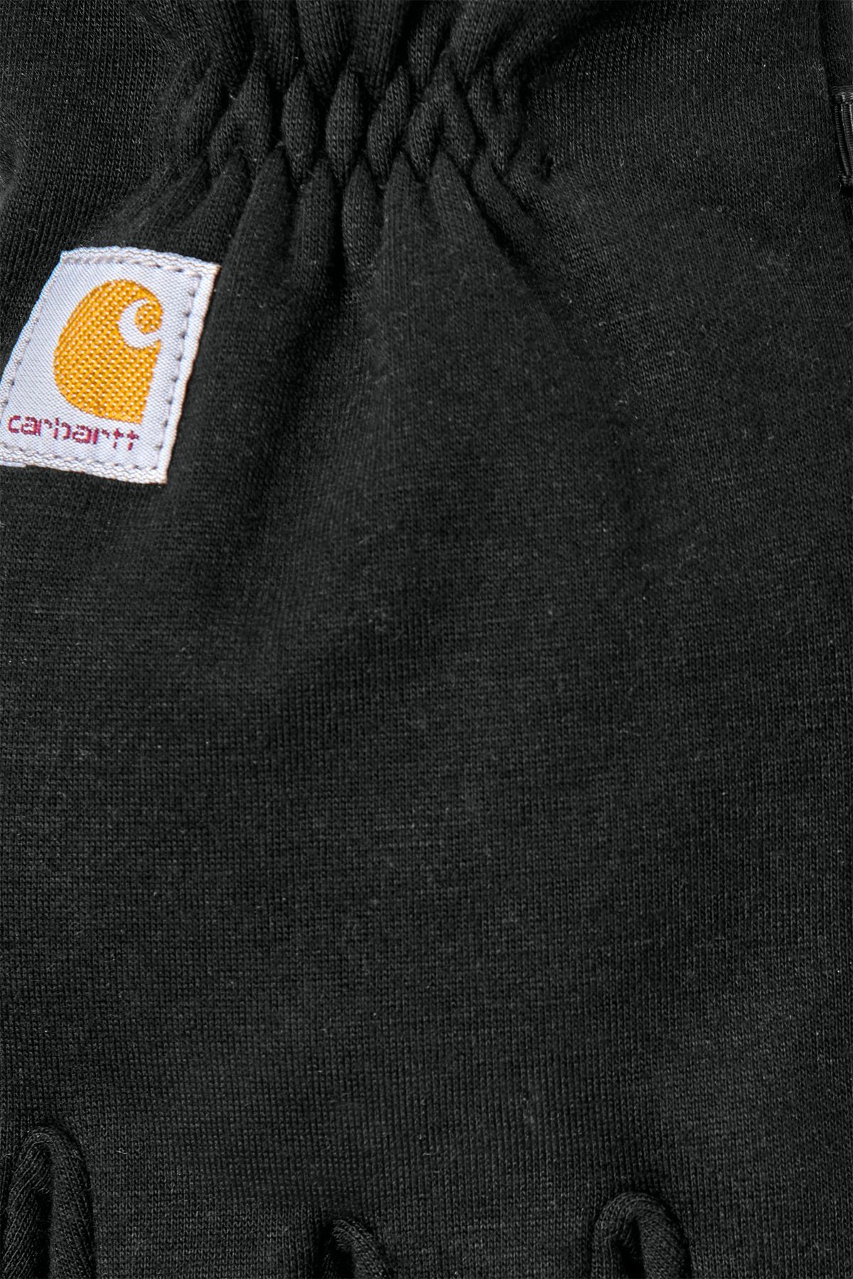 Black Carhartt gloves with a textured palm and wrist cuff.