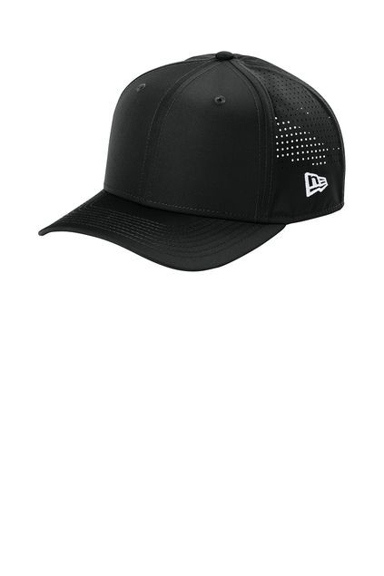 Black New Era baseball cap with perforated side panel and logo.