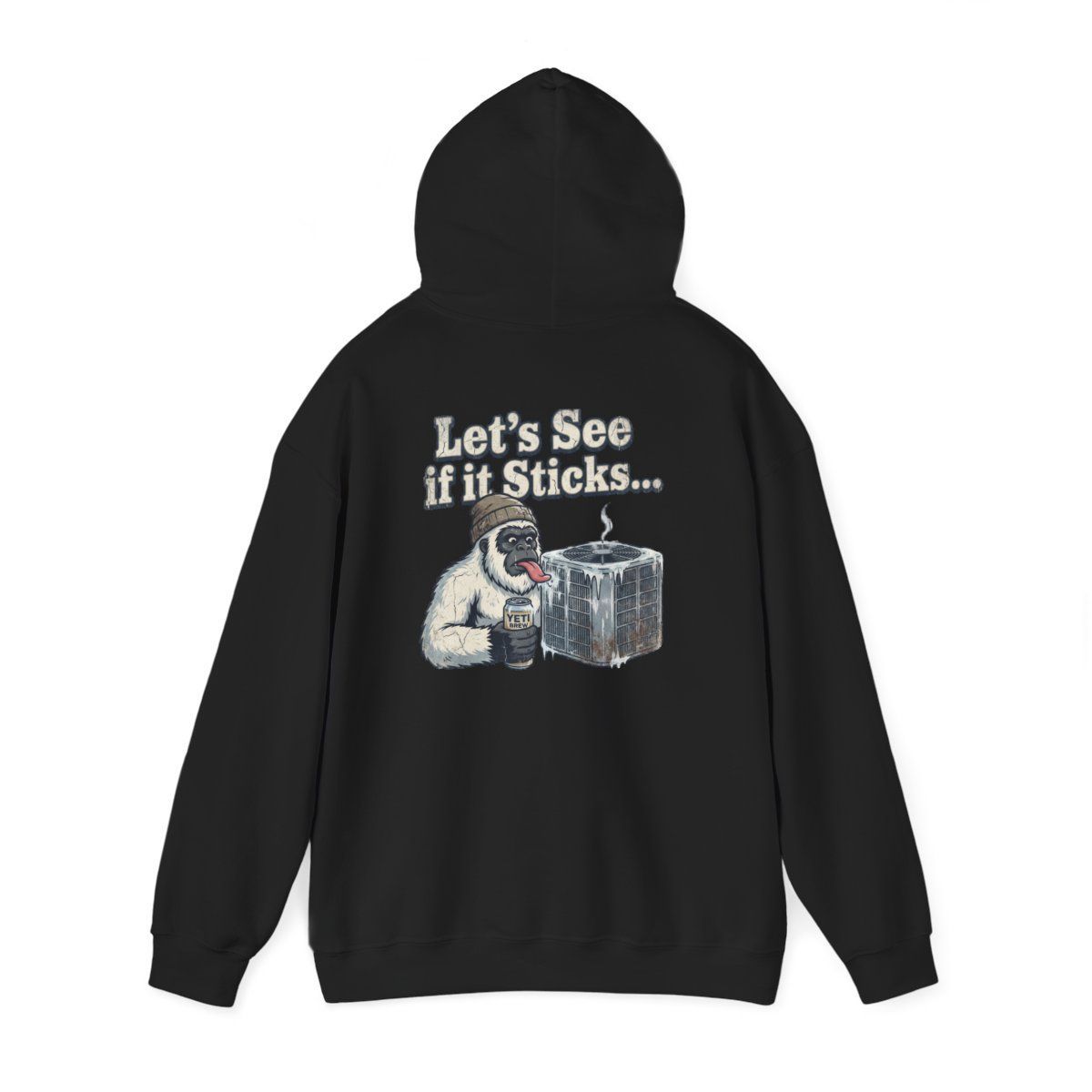 Black hoodie with a gorilla illustration and text: