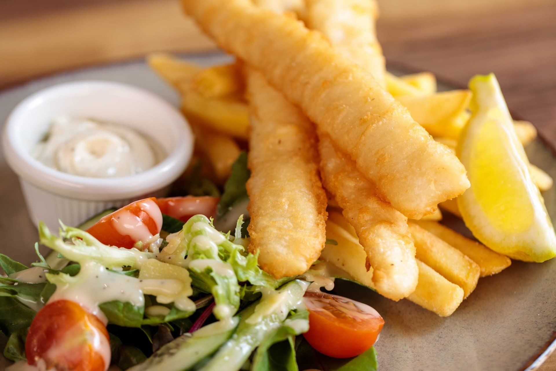 Fish And Chips With Aioli And Salad — Café & Gelato in Highfields, QLD