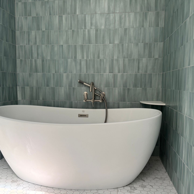 Freestanding Tub and Stainless Tub filler in walk in shower