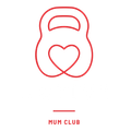 Red kettlebell outline with a heart, and the word 