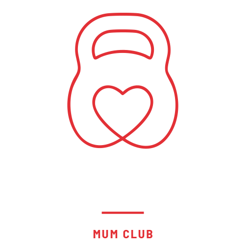 Red kettlebell outline with a heart, and the word 
