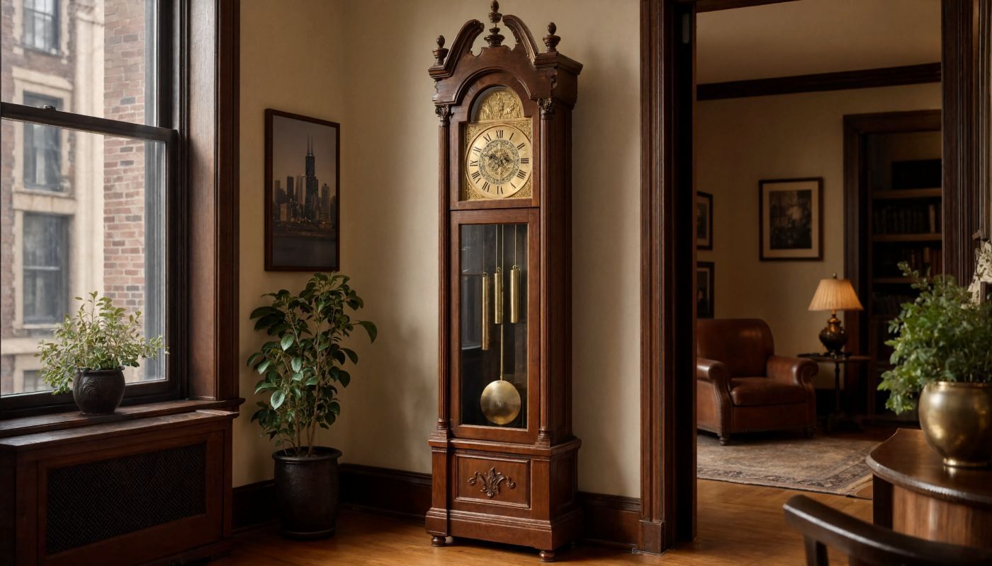 grandfather clock in living room of a traditional house