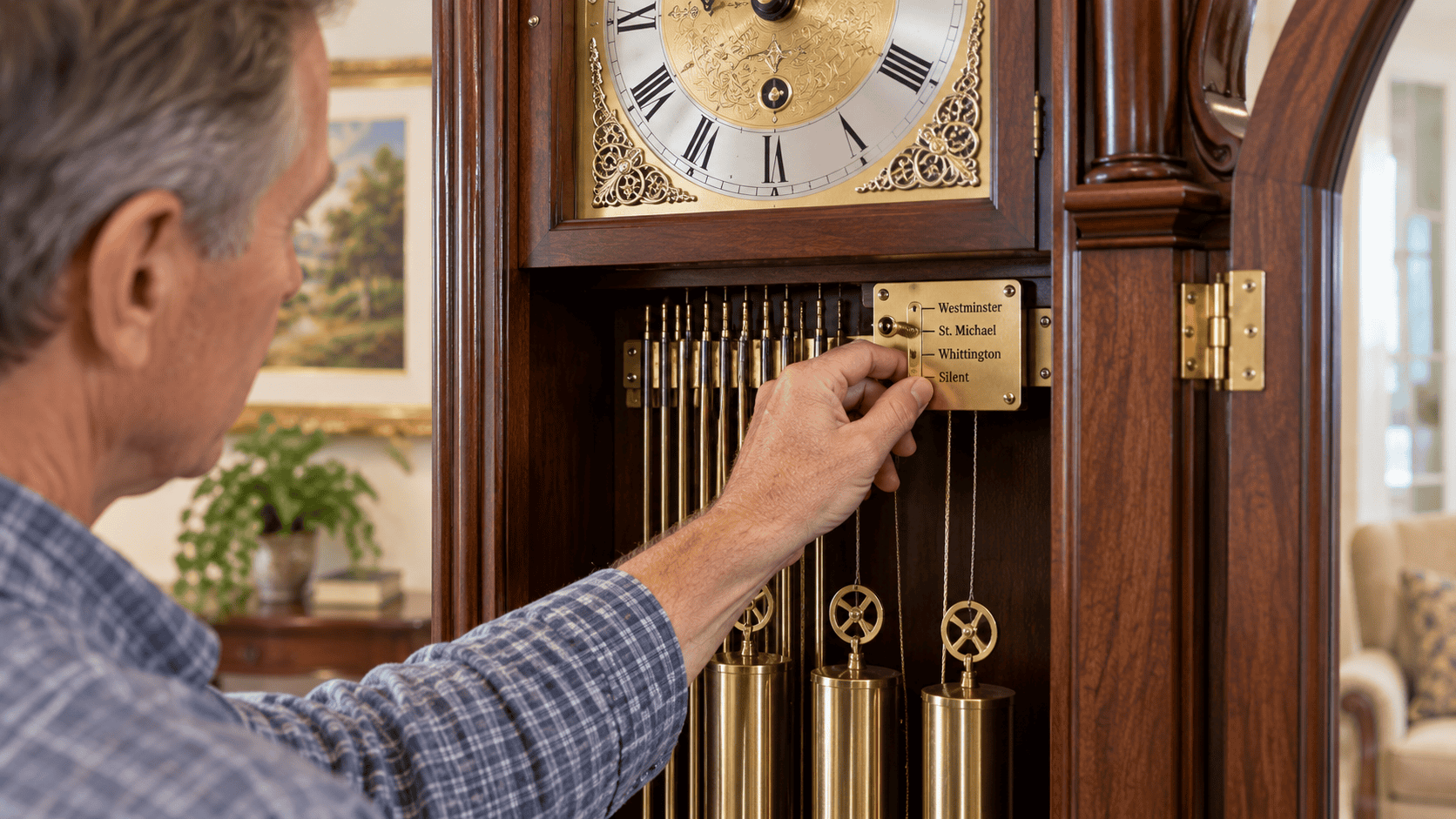Person setting the Chime on a Grandfather Clock
