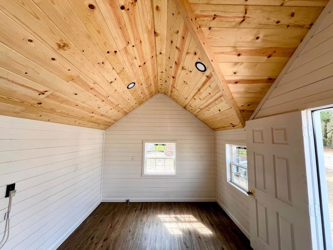 Inside the white shed