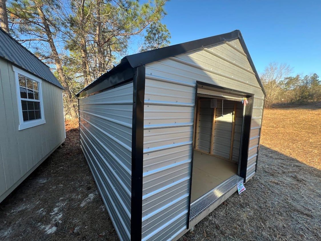 Front of metal shed