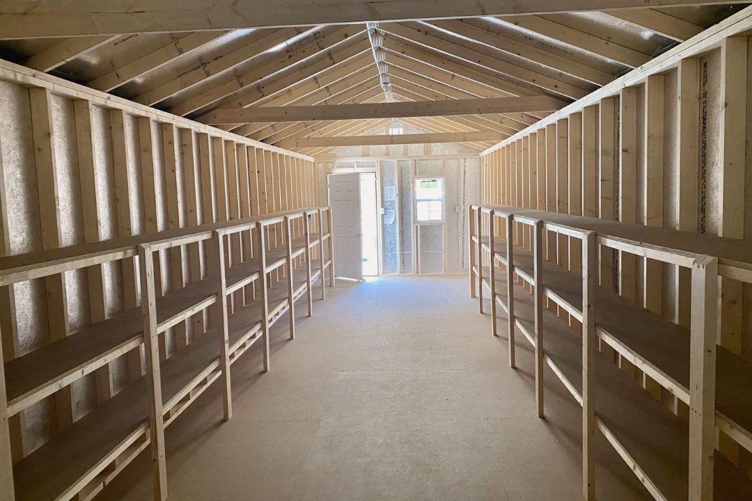 Inside the wood shed