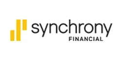 The logo for synchrony financial is yellow and black.