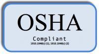 Blue and white OSHA compliant sign with large black text and small compliance numbers