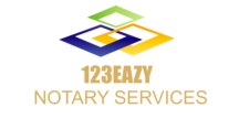 123Eazy Notary Services logo with interlocking blue, green, and yellow shapes