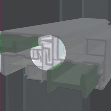 Transparent 3D model of a bed with green bedding, viewed from above against a dark background