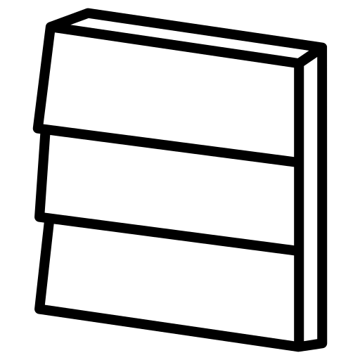 Black-outlined icon of a tilted rectangular panel with three horizontal sections and a side edge