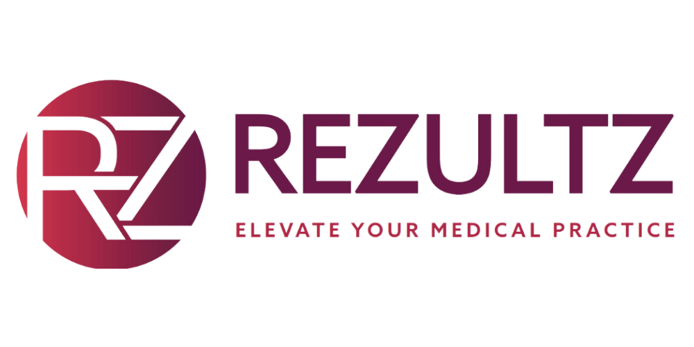 A logo for a company called REZULTZ that says elevate your medical practice.